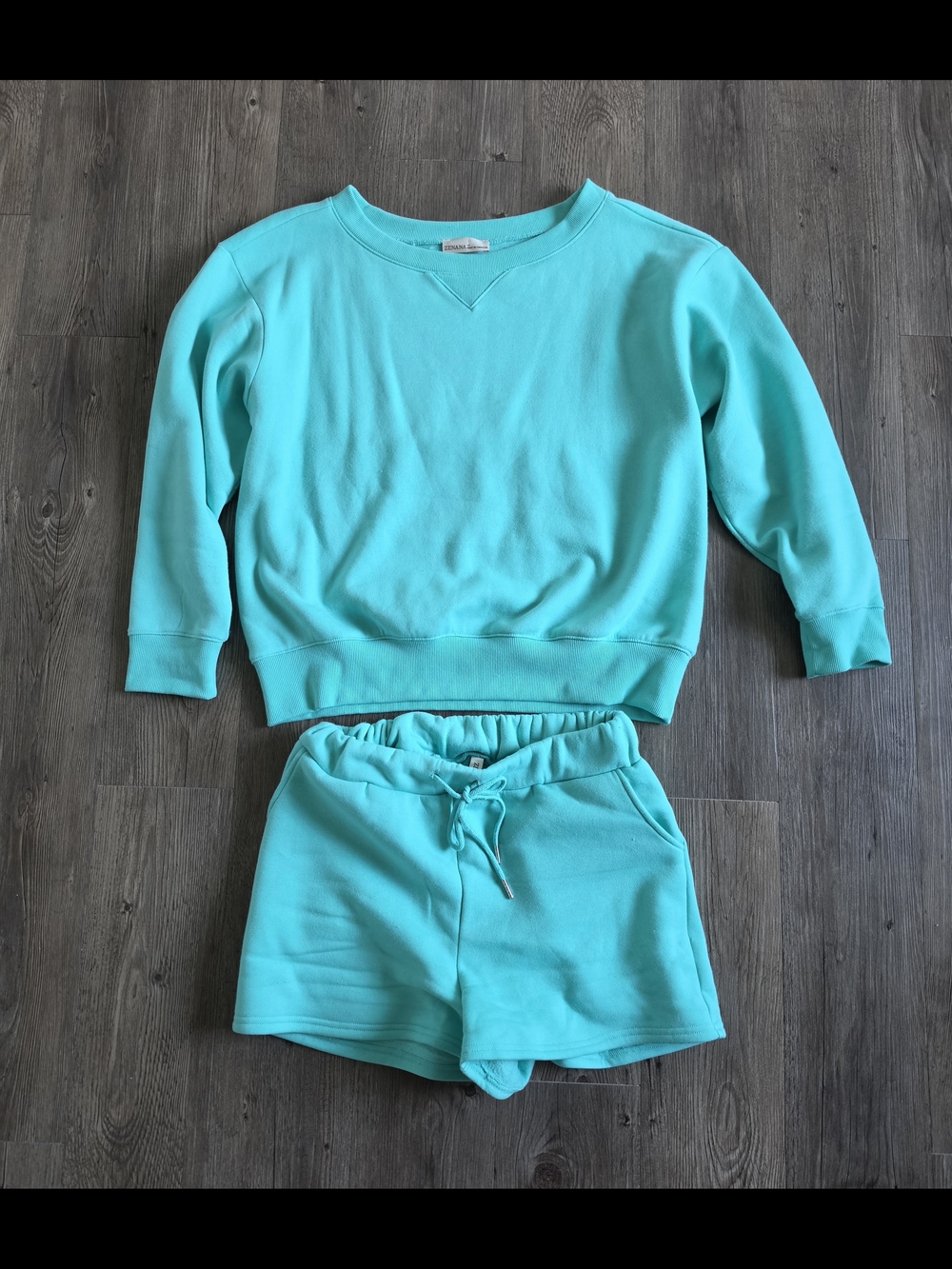 Women's Teal Crewneck Sweatshirt and Shorts Set